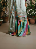 Luxury Handcrafted Pastel Green & Multicolor chatapati Gharara Set – A Royal Blend of Tradition & Elegance