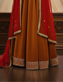 Royal Rust Anarkali Gown with Dupatta – Velvet Bridal Dress for Wedding & Festive Wear