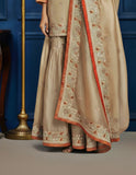 Golden Gharara Suit – A Royal Blend of Tissue Elegance & Red Banarasi Accents