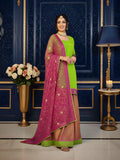 Traditional Banarasi Gharara Set – Vibrant Green & Pink Elegance