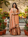 Peach Silk Farshi Gharara Set with Banarasi Brocade & Hand Zardozi Work