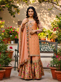 Peach Silk Farshi Gharara Set with Banarasi Brocade & Hand Zardozi Work