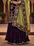 Royal Plum Party Wear Gharara Set with Tissue Fabric & Hand Zardozi Work