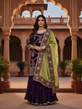 Royal Plum Party Wear Gharara Set with Tissue Fabric & Hand Zardozi Work