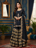 Midnight Black Chatapati Gharara Set with Hand Dabka Zardozi Work