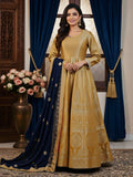 Royal Gold Banarasi Gown with Navy Chinnon Dupatta