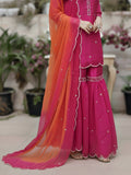 Pink Tissue Organza Gharara with Zari, Pearl & Resham Work