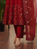 Red Zardozi Work Gown with Organza Dupatta