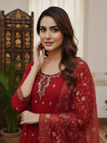 Red Zardozi Work Gown with Organza Dupatta