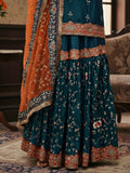 Teal Pure Silk Gharara Set with Hand Zardozi Work